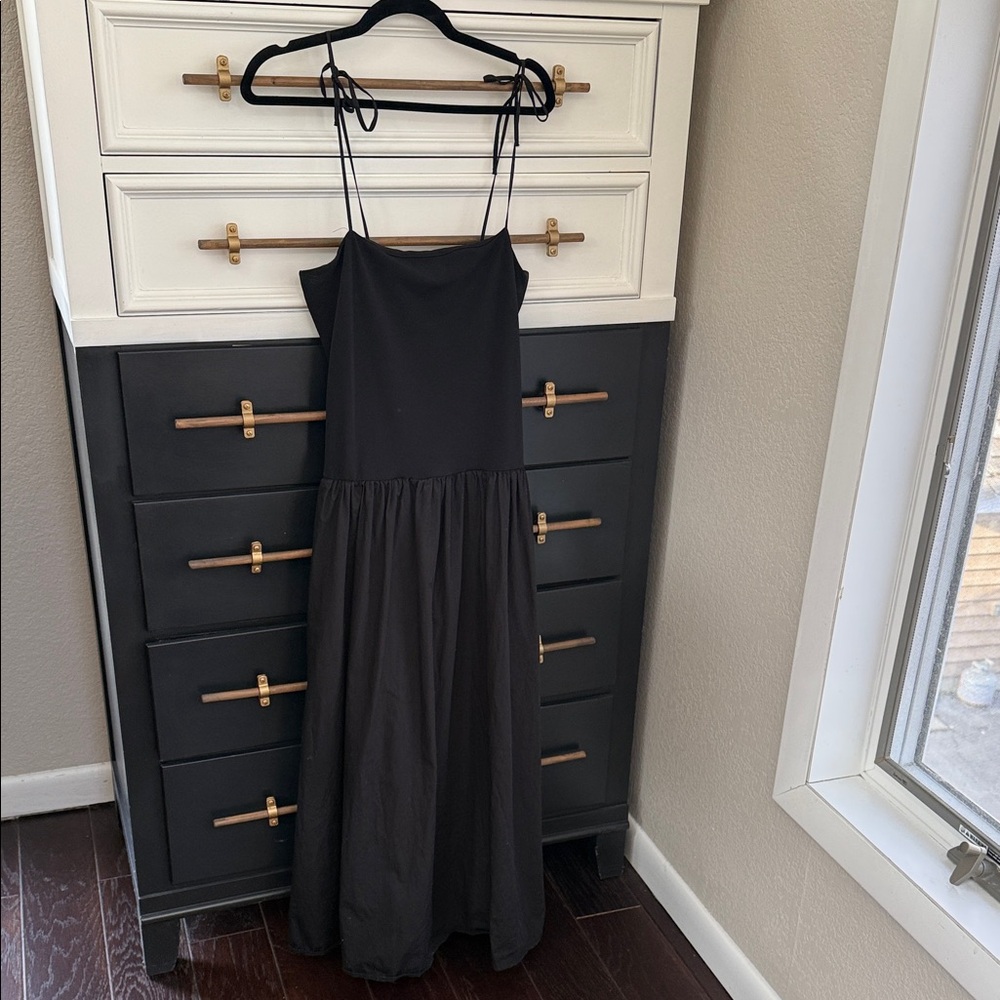 Anthropologie Black Tie-Shoulder Maxi Dress